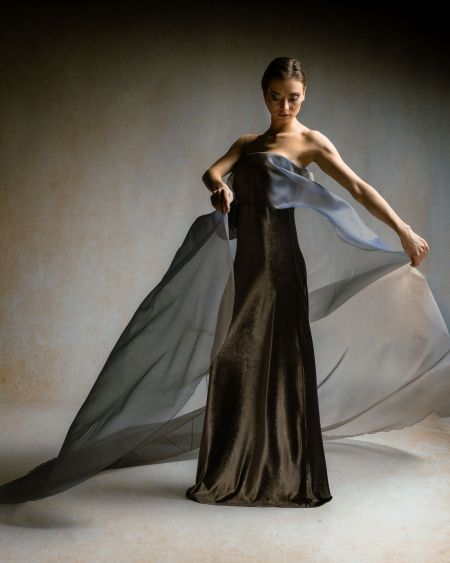 CELESTIAL - schmales Bustierkleid mit Organza Volant