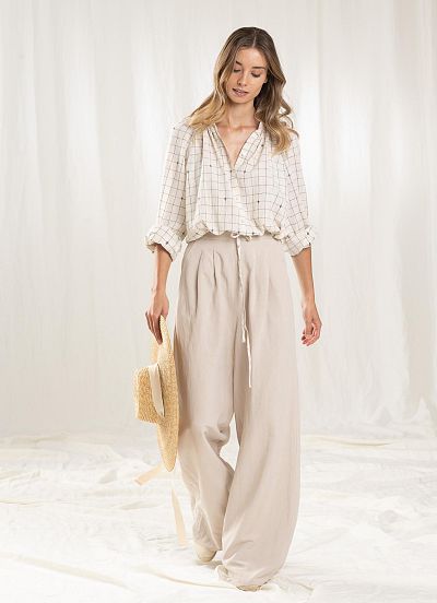nos_122 hose mit bundfalten und weitem bein