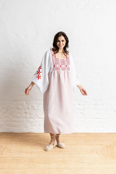 kleid jane long pink & red flowers