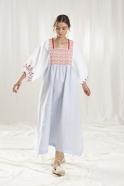 kleid demetra long light blue & red