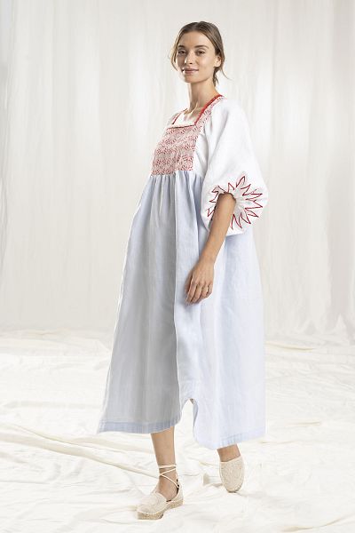 kleid demetra long light blue & red